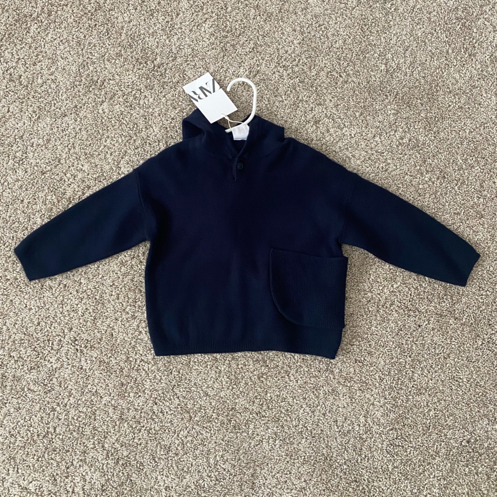 NWT Zara navy blue hooded pullover sweater size 18-24 months